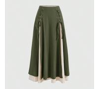 Gonna semplice con laccio frontale e orlo fendente in stile rinascimentale, casual da vacanza L,M,SColore unicoTessuto
