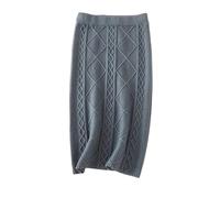 Gonna sottile lavorata a maglia spessa da donna autunno inverno casual elastico a vita alta classica tinta unita gonna dritta di media lunghezza, Grigio 9, XL