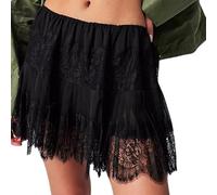 Gonna sottoveste,Gonna a volante,Mezza sottoveste in pizzo con volant in pizzo,Minigonna in pizzo a balze,Gonna in pizzo, Nero , M