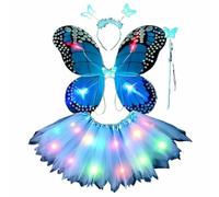 Gonna Tulle Bambina e Ragazza 4-11 Anni 4 Pezzi con Tutu Ballerina Luminoso, Ali Fata Farfalla, Corona e Bacchetta Sottogonna Arcobaleno Elegante per Danza, Cosplay, Carnevale Fatina, Halloween