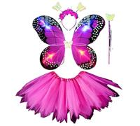 Gonna Tulle Bambina e Ragazza 4-11 Anni 4 Pezzi con Tutu Ballerina Luminoso, Ali Fata Farfalla, Corona e Bacchetta Sottogonna Arcobaleno Elegante per Danza, Cosplay, Carnevale Fatina, Halloween