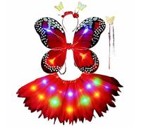 Gonna Tulle Bambina e Ragazza 4-11 Anni 4 Pezzi con Tutu Ballerina Luminoso, Ali Fata Farfalla, Corona e Bacchetta Sottogonna Arcobaleno Elegante per Danza, Cosplay, Carnevale Fatina, Halloween
