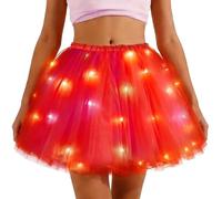 Gonna tutu luminosa a LED con design a rete, per costumi magici da festa a forma di angelo, eventi rave, Colore: rosso, Taglia unica