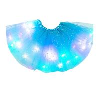 Gonna tutù per bambine, Gonna tutù illuminata a LED per bambine e bambine con stelle colorato e luminoso, a LED, per feste e danza, vestito da principessa, Vestito Balletto per (Light blue, One Size)
