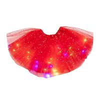 Gonna tutù per bambine, Gonna tutù illuminata a LED per bambine e bambine con stelle colorato e luminoso, a LED, per feste e danza, vestito da principessa, Vestito Balletto per bambine (Red, One Size)