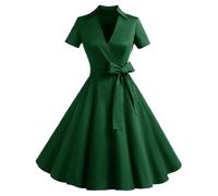 Gonna Vintage Anni 50 60 Audrey Hepburn Vestiti da Cocktail da Donna Elegante di Cotone Manica Corta Darkgreen 3XL