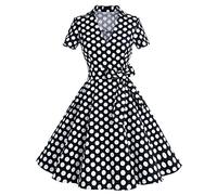Gonna Vintage Anni 50 60 Audrey Hepburn Vestiti da Cocktail da Donna Elegante di Cotone Manica Corta Black Dots S