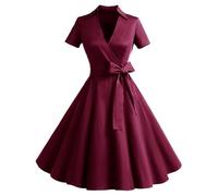 Gonna Vintage Anni 50 60 Audrey Hepburn Vestiti da Cocktail da Donna Elegante di Cotone Manica Corta Burgundy 2XL