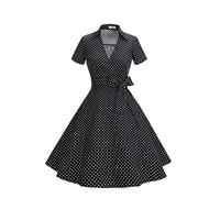 Gonna Vintage Anni 50 60 Audrey Hepburn Vestiti da Cocktail da Donna Elegante di Cotone Manica Corta Small Black White 2XL