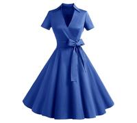 Gonna Vintage Anni 50 60 Audrey Hepburn Vestiti da Cocktail da Donna Elegante di Cotone Manica Corta Blue S