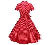 Gonna Vintage Anni 50 60 Audrey Hepburn Vestiti da Cocktail da Donna Elegante di Cotone Manica Corta Small Red White S
