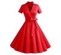Gonna Vintage Anni 50 60 Audrey Hepburn Vestiti da Cocktail da Donna Elegante di Cotone Manica Corta Red XL