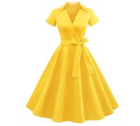 Gonna Vintage Anni 50 60 Audrey Hepburn Vestiti da Cocktail da Donna Elegante di Cotone Manica Corta Yellow M Giallo