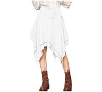 Gonna vittoriana da donna gotica steampunk gonna pirata a vita alta medievale vintage gonna asimmetrica ruches rinascimentale gonne Halloween cosplay costume, bianco, L