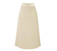 Gonne a pieghe da donna, gonna midi estiva a vita alta, lunghezza al ginocchio, gonna da donna con elastico in vita per ufficio e abbigliamento casual quotidiano 2025, Beige, S