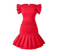 Gonne A Ruota Bambina Vestito Corto Aderente con arricciature e Canotta Senza Maniche Aderente Girocollo Casual da Festa Mini Abito da Ragazza Pigiama Ragazza (Red 10-11 Years)