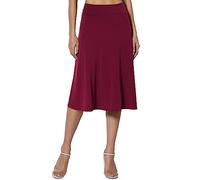 Gonne al ginocchio per donna UK vita elasticizzata - Gonne midi per donna UK - Colore base versatile elastiche svasate casual con pieghe minigonna gonna da lavoro gonna a linea A abiti estivi, Rosso-A