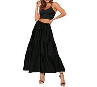 Gonne blu da donna UK - Gonne lunghe da donna UK Petite - Gonna nera Plus Size Gonna Plus Size Abbigliamento Boho Gonna estiva Lunga Flowyskirt Mid Traight Linenskirt Vestire Upskirt, Nero , M
