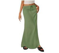 Gonne casual da donna estive in tessuto simile al lino con coulisse gonna lunga elastica in vita maxi gonne per vacanze e spiaggia, Verde, M