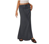 Gonne casual da donna estive in tessuto simile al lino con coulisse gonna lunga elastica in vita maxi gonne per vacanze e spiaggia, Grigio scuro, M