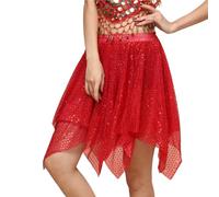 Gonne con Paillettes da Donna, Gonna Irregolare di Ballo Latino, Gonna Scintillante di Danza del Ventre, Gonne al Ginocchio con Orlo Irregolare, Gonna da Ballo a Strati Brillanti per Lezioni di Yoga