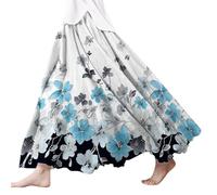 Gonne da donna alla moda e in lino a forma di ventaglio con orlo ampio stampato gonna lunga 2026 da donna Plus gonna floreale midi gonna svasata, Blu, XXL