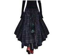Gonne da donna autunno a quadretti tartan retrò maxi gonna vintage a scacchi lunga elegante plaid gonna invernale a linee midi gonna a vita alta scozzese gonna svasata taglie grandi S-5Xl, verde, XXXL