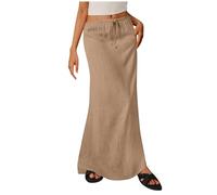 Gonne da donna casual estive in tessuto simile al lino con coulisse Gonna lunga in vita elastica Maxi gonne da spiaggia per le vacanze, M