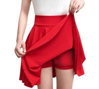 Gonne da donna con elastico in vita mini 'S casual plissettato A-Line Circle Skater gonna con pantaloncini sotto estate tinta unita gonna a pieghe abbigliamento sportivo estivo, Rosso, M