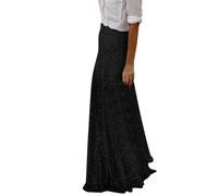 Gonne da donna con vita elastica, paillettes dorate glitter, gonna elegante slim fit per vacanze, lunga, femminile, gonna lunga fino al pavimento, stretch, abiti (Nero, XXL)