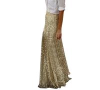Gonne da donna con vita elastica, paillettes dorate glitter, gonna elegante slim fit per vacanze, lunga, femminile, gonna lunga fino al pavimento, stretch, vestiti (Oro, XL)
