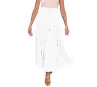 Gonne da donna Elegante Maxi Gonna a vita alta con tasca Estate Basic Casual Elasticizzato A Line Swing Midi Lunghezza Elastico Vita Alta Boho Gonna Volant A Line Swing Lungo, bianco, S