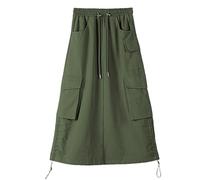 Gonne da Donna,Gonna Midi retrò in Cotone da Donna personalità Coulisse Gonna Cargo con Lacci Elastico Tasche Laterali A Vita Alta Gonna A Trapezio Gonne Lunghe Casual Arricciate per Ragazze Signo