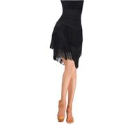 Gonne da Donna Latine Dae per Rumba Samba Tango Jazz, Gonna Classica da Donna A 3 Livelli con Frangia Dae per La Formazione Concorso Party Performae, Black, S