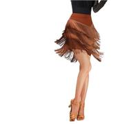Gonne da Donna Latine Dae per Rumba Samba Tango Jazz, Gonna Classica da Donna A 3 Livelli con Frangia Dae per La Formazione Concorso Party Performae, Brown, L