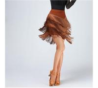Gonne da Donna Latine Dae per Rumba Samba Tango Jazz, Gonna Classica da Donna A 3 Livelli con Frangia Dae per La Formazione Concorso Party Performae, Brown, XL