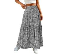 Gonne da donna, maxi gonna a pieghe, gonna da spiaggia, per il tempo libero, estive, a vita alta, per la spiaggia, per la spiaggia, per l'estate, Nero , L