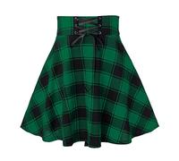 Gonne da donna morbide elasticizzate a scacchi a vita alta gonne estive per esterni Basic stampate eleganti rilassate casual festival estate UK, Verde, M