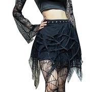 Gonne da donna nere corte gotiche punk frange minigonna gonna nera al ginocchio, Nero , S