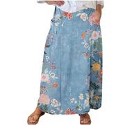 Gonne da donna UK Maxi gonna elasticizzata in vita taglie forti - Gonna lunga estiva con stampa floreale con tasche, gonne casual da donna, saldo miei ordini, Marina Militare, 5XL