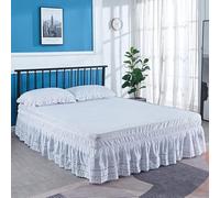 Gonne da Letto Assolutamente Stupendo Ben Fatto Ricamato Mestiere Arruffato Bianco Gonna da Letto Rughe E Sbiadimento Tessuto Resistente -15 Pollici, White, Full 120x200x38cm