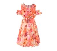 Gonne da ragazza 146 ragazze con scollo a U, maniche corte, stampa floreale fluente, abito estivo semplice da donna, lunghezza al ginocchio, Colore: rosso, 4-5 Jahre