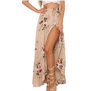 Gonne Donna Alta Vita Stampa Floreale Gonna da Spiaggia Lunga Boho Maxi Gonna Abito Mare Spiaggia Asimmetrica Elegante,Donna Balze,Copricostume Donna Mare,Gonna Lunga Donna Elegante (Beige, XL)