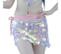 Gonne Donna Corta, Gonna Avvolgente con Sciarpa per i Fianchi da Carnevale con Perline di Paillettes per spettacoli di Danza del Ventre e Pratica per Principianti, Gonna con Frange Scintillanti