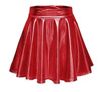 Gonne Donna Lucido Metallico Liquido Mini Gonna Moda Festa Cosplay Elastico Svasata Gonna A Pieghe in Vita Gonne in Pelle Gonna A Pieghe Ragazze (Red, S)