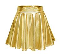Gonne Donna Lucido Metallico Liquido Mini Gonna Moda Festa Cosplay Elastico Svasata Gonna A Pieghe in Vita Gonne in Pelle Gonna A Pieghe Ragazze (Gold, S)
