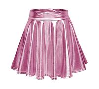 Gonne Donna Lucido Metallico Liquido Mini Gonna Moda Festa Cosplay Elastico Svasata Gonna A Pieghe in Vita Gonne in Pelle Gonna A Pieghe Ragazze (Pink, S)