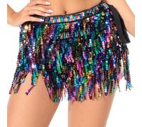 Gonne Donna Nera - Gonna Donna Gonna con Frange Boho Nappe con Paillettes Danza del Ventre Sciarpa all'anca gonne per Feste Rave Cinture per Donne e Ragazze