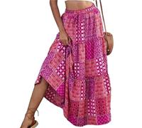 Gonne estive da Donna con Fiocco con Fiocco sul Davanti Gonna Lunga da Donna A-Line a Vita Alta Boho Gonna a Pieghe fluida con Ampia Gonna(Purple,X-Large)