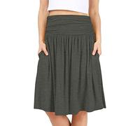 Gonne estive da donna con tasche, gonna a pieghe a vita alta increspata alla moda con elastico in vita, gonne casual al ginocchio 2025 I miei ordini, grigio, L